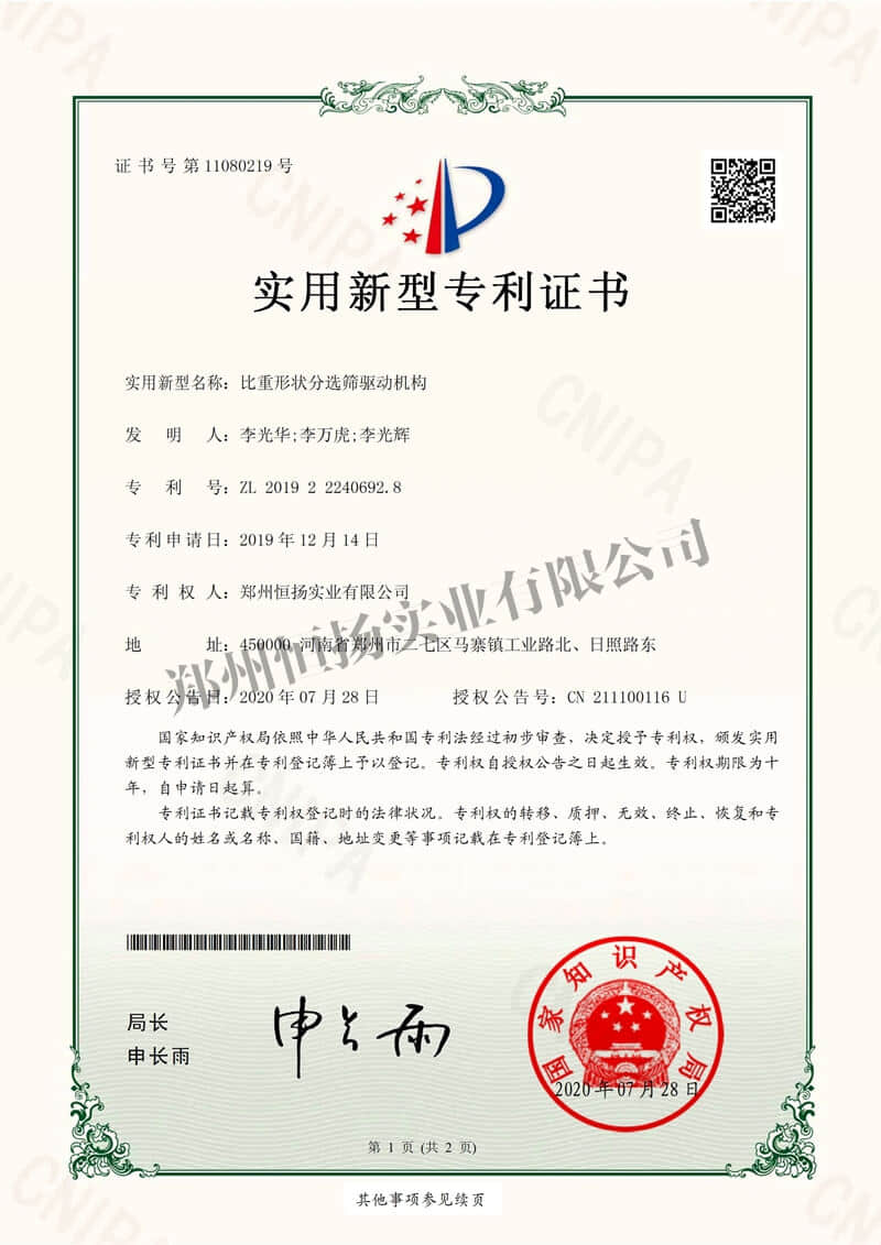 恒揚實業(yè)專利證書